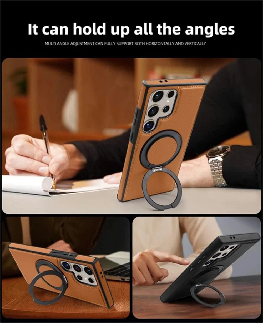 Samsung Galaxy S25 Series Leather Case with 360° Rotating Stand