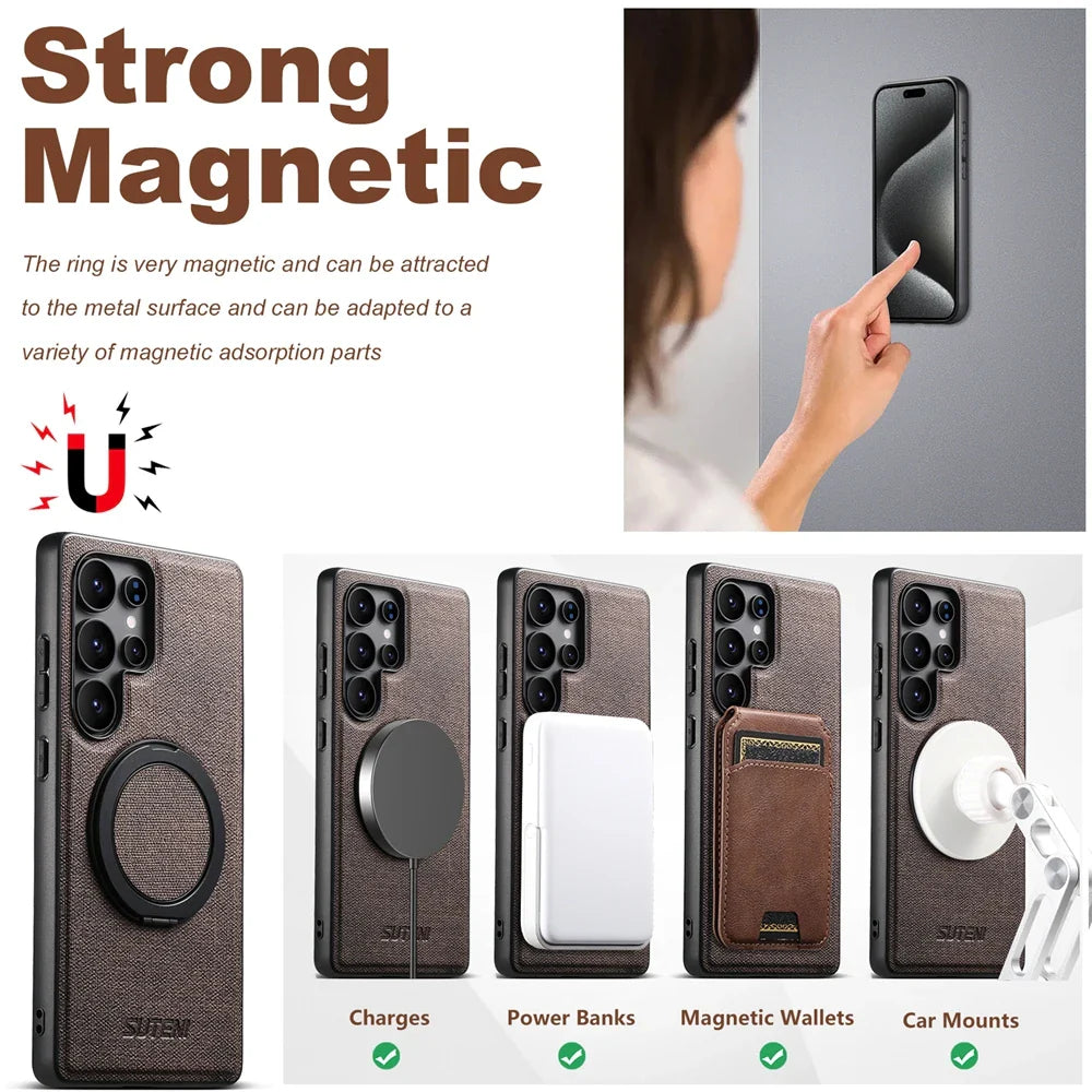 Samsung Galaxy S25 Ultra Denim Magnetic Case with 360° Ring Bracket & Kickstand