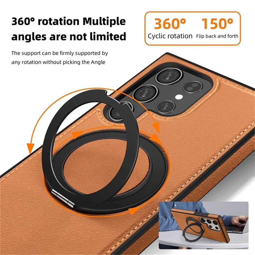Samsung Galaxy S25 Series Leather Case with 360° Rotating Stand