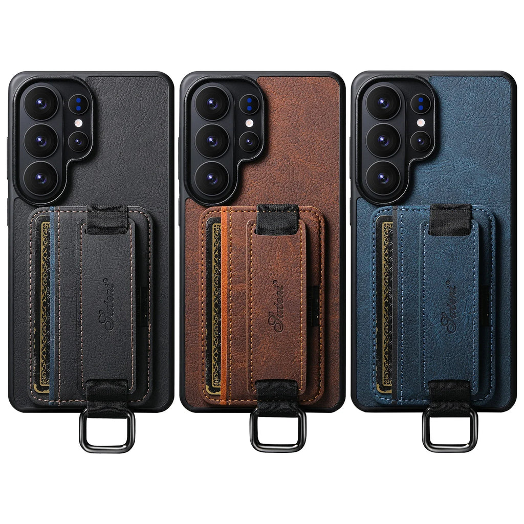 Samsung Galaxy S26 Ultra Lychee Grain Leather Case with Card Slots and Ring
