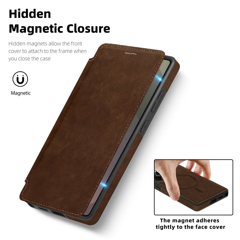 Samsung Galaxy S25 Series PU Leather Flip Magnetic Case with Card Holder