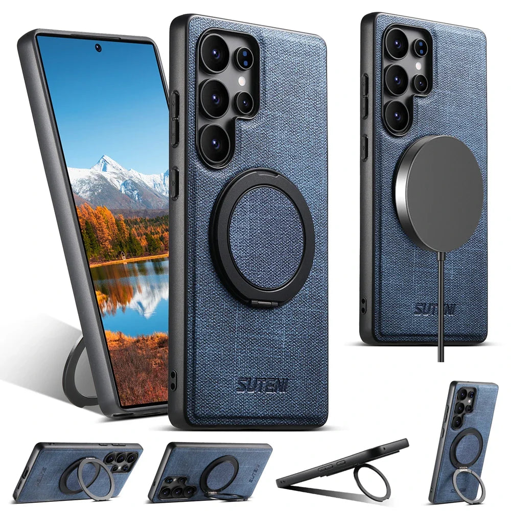 Samsung Galaxy S25 Ultra Denim Magnetic Case with 360° Ring Bracket & Kickstand