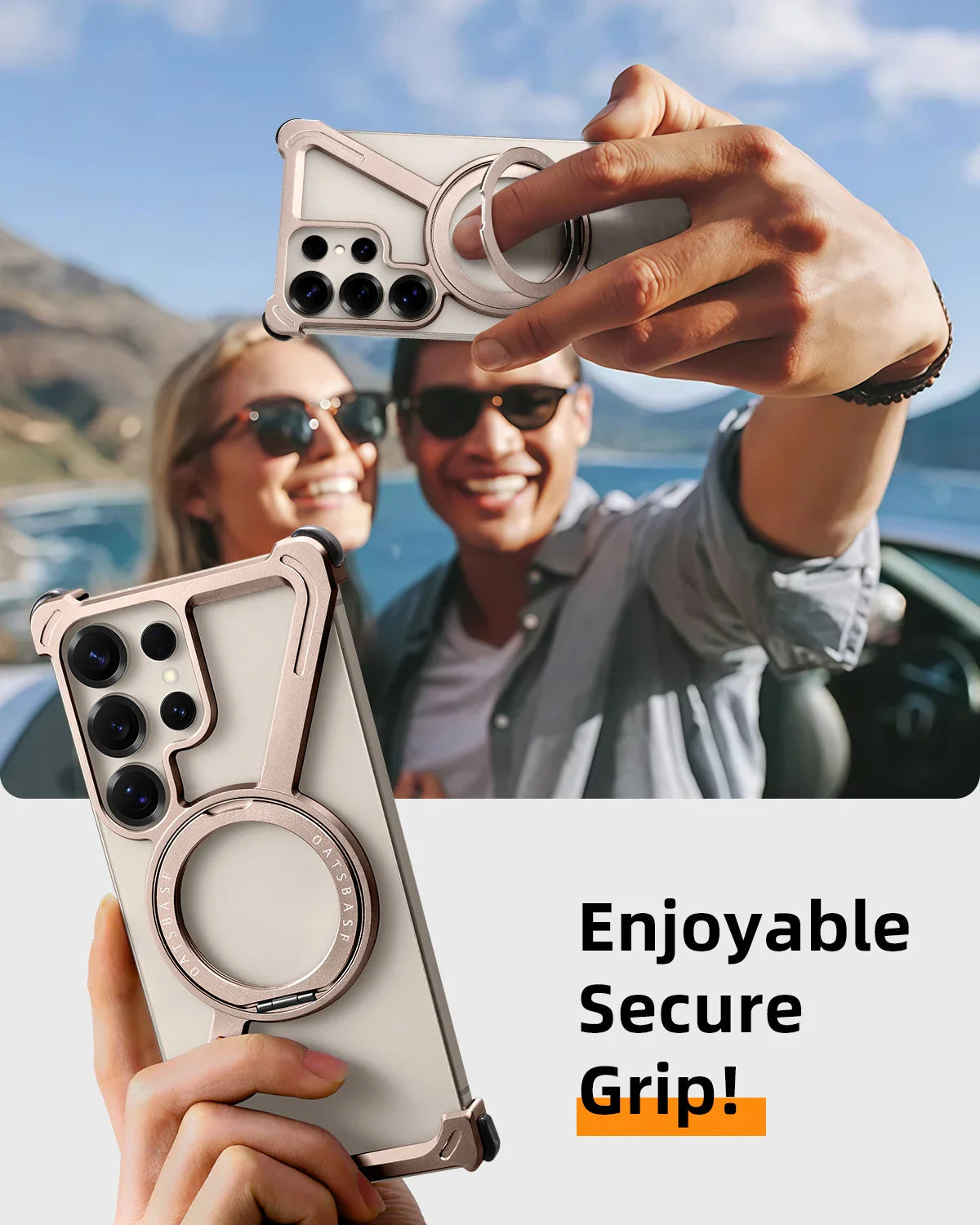 Samsung Galaxy S25 Ultra Frameless Metal Case with 360° Rotating Stand