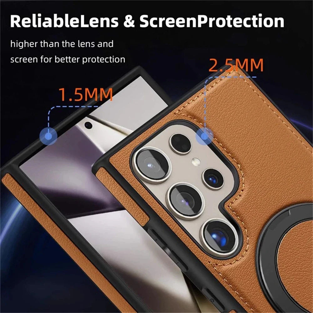 Samsung Galaxy S25 Series Leather Case with 360° Rotating Stand