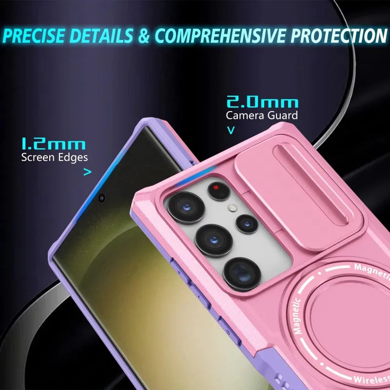 Samsung Galaxy S25 Series Magnetic Hybrid Armor Case with Ring Holder