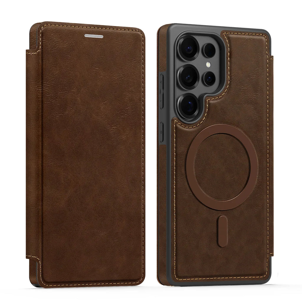 Samsung Galaxy S25 Series PU Leather Flip Magnetic Case with Card Holder
