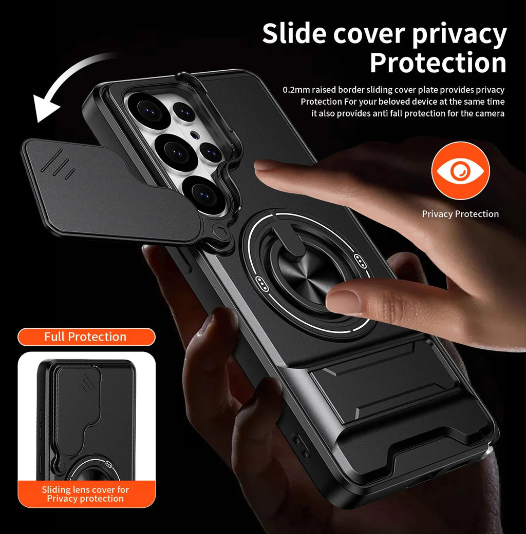 Samsung Galaxy S25 Series Protective Case with Lens Guard & Ring Stand