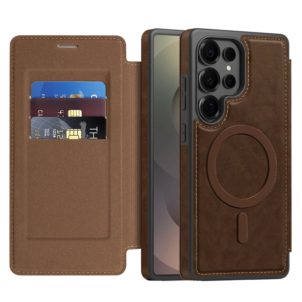 Samsung Galaxy S25 Series PU Leather Flip Magnetic Case with Card Holder