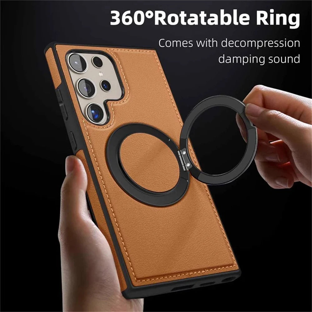 Samsung Galaxy S25 Series Leather Case with 360° Rotating Stand